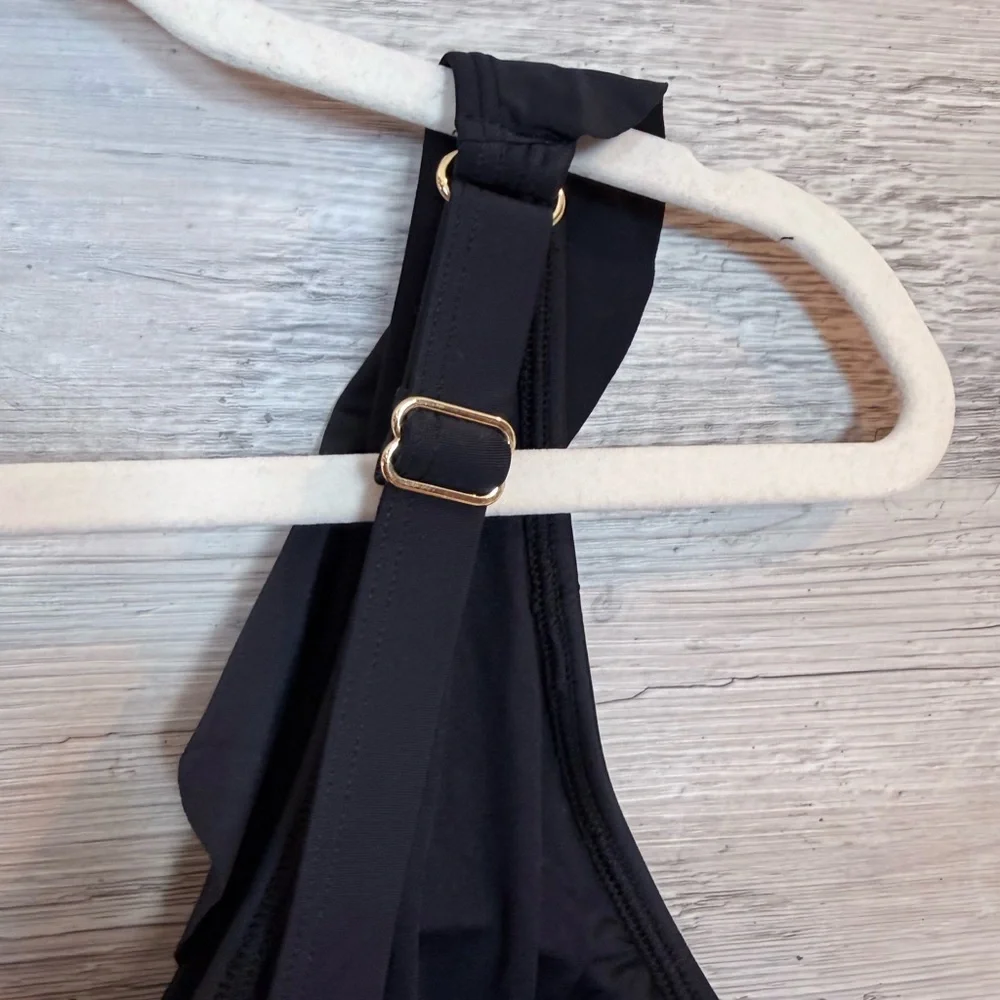 NWT Quince Italian Ruffle Wrap One-Piece Swimsuit - Black - Size L - Picture 9 of 9